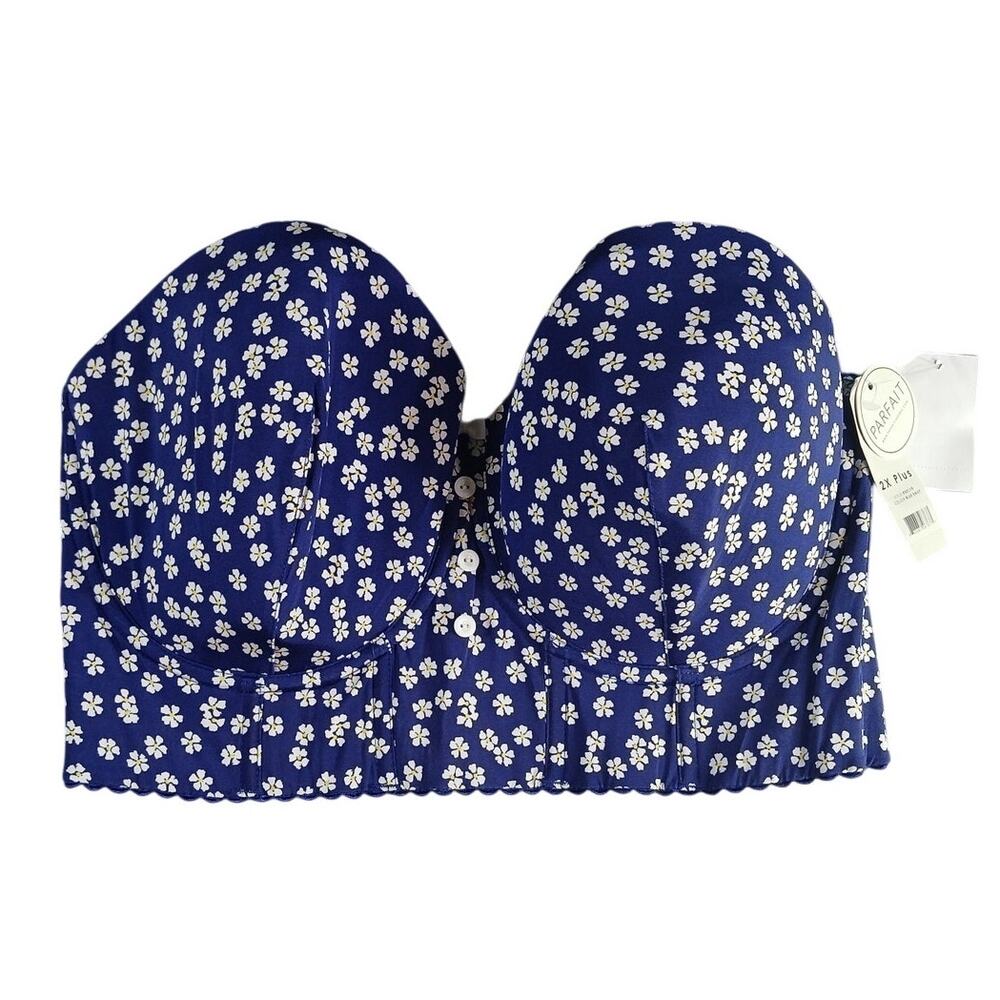 Parfait Lingerie Bra Womens 2X Plus 2XL XXL Blue Daisy Floral Strapless Wire NWT